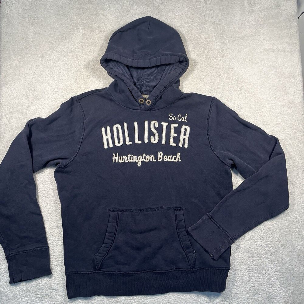 Vintage Y2K Hollister Thermal Waffle Hoodie Sweatshirt Embroidered Distrssed XL